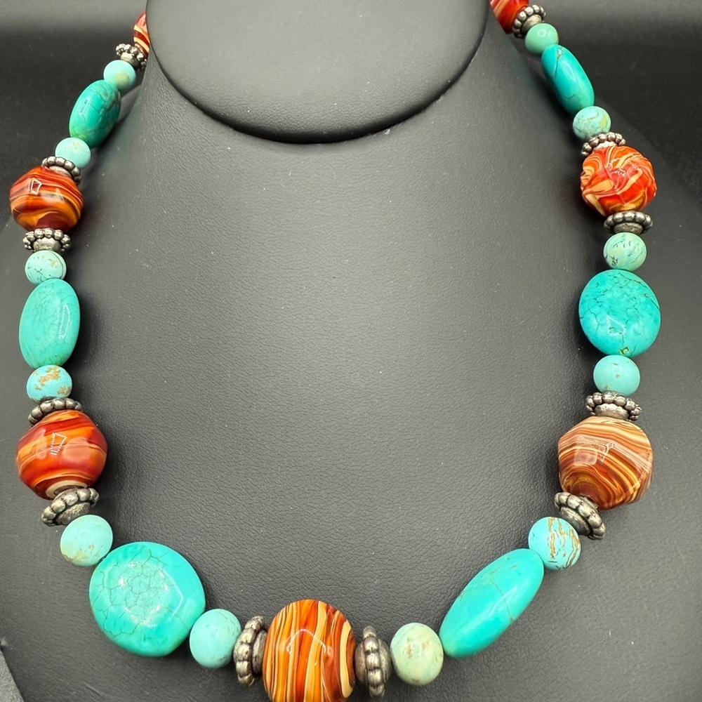 Czech Glass and Dyed Howlite Beaded Necklace - Picture 3 of 16